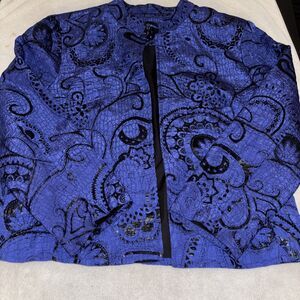 Purple Paisley Floral Indigo Lined Black Blazer Office Career Profesional A